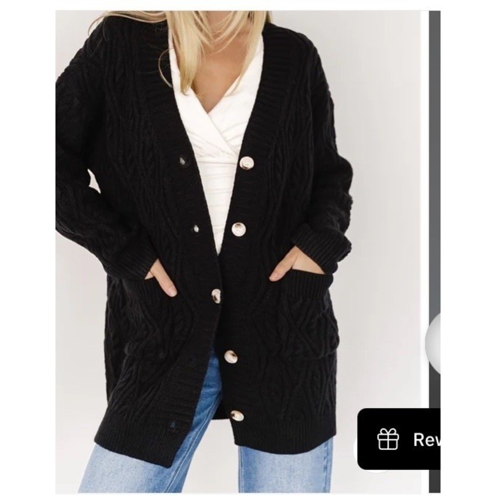 Baltic Born Alberta Cable Knit‎ Cardigan Sz M NWT Black Long Chunky Oversized